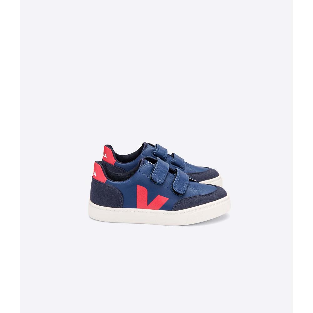 Veja V-12 LEATHER Kids\' Sneakers Navy | NZ 874VRW